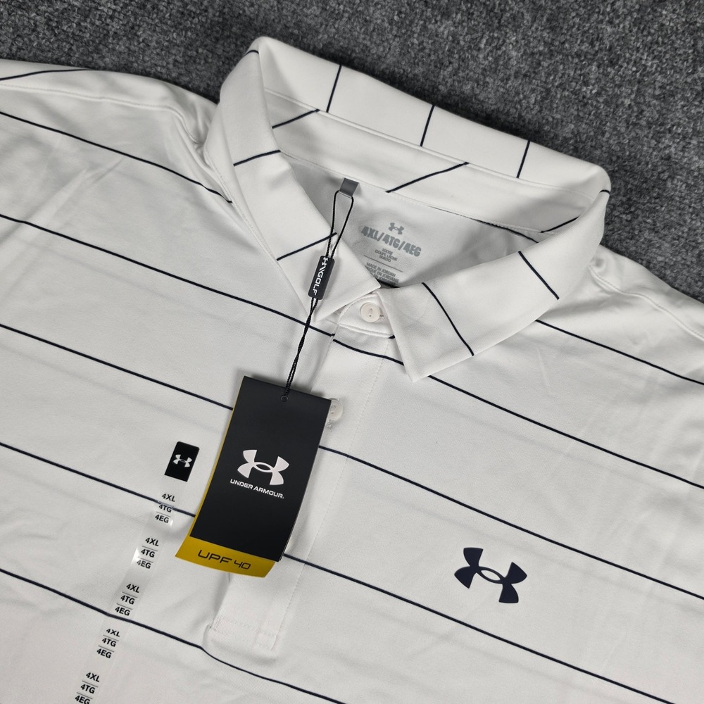 Under Armour Playoff 3.0 Stripe Polo Mens 4XL‎ White Navy UPF 40 Golf Shirt NWT